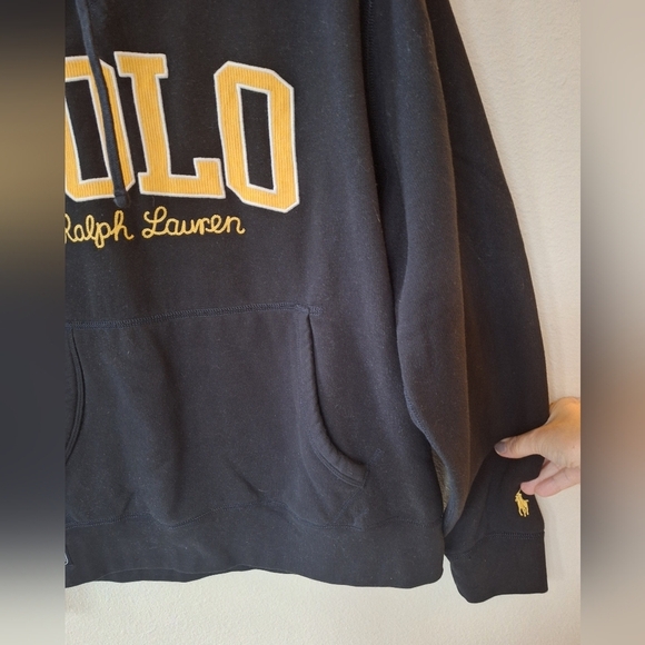 Ralph Lauren Embroidered Corduroy Logo Black/Yellow Mens Pullover Hoodie Size L - Picture 5 of 8